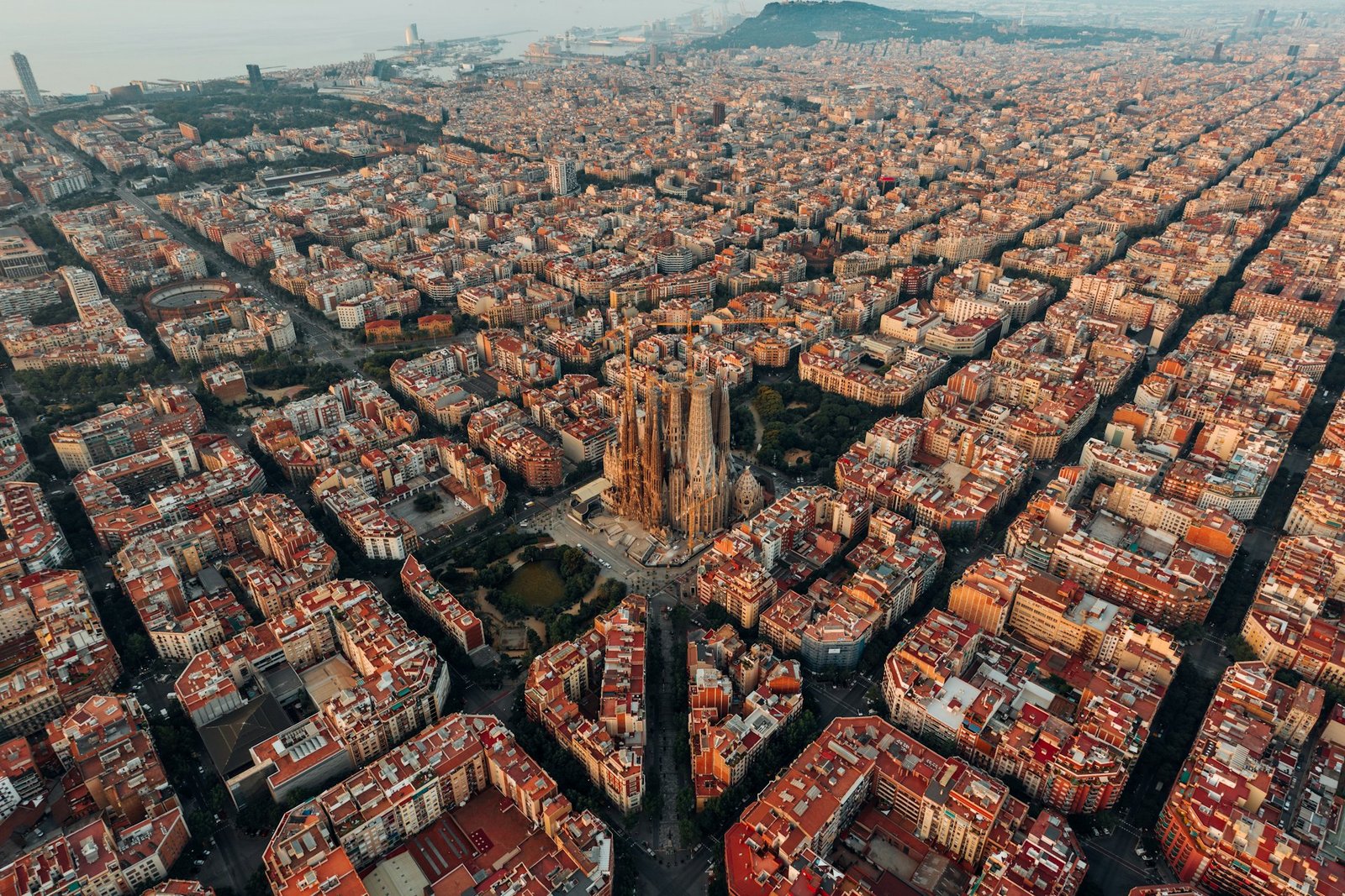 Aerial view of Barcelona city and the Eixample district