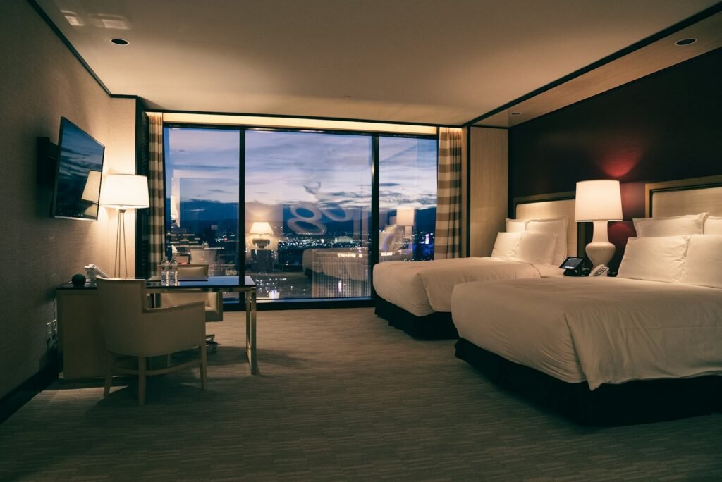 Business hotel room with city view
