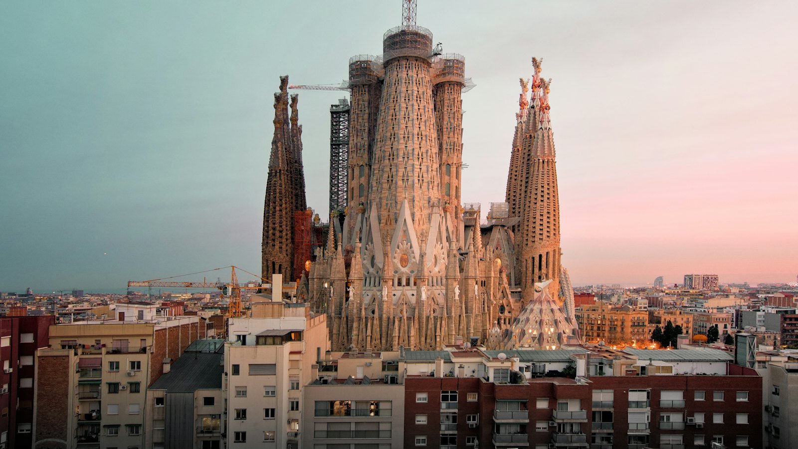 Sagrada Familia basilica in Barcelona at golden hour